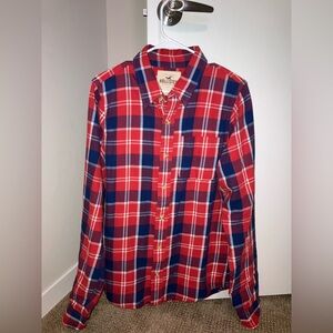 Hollister Men's Red and Blue Checkered Shirt